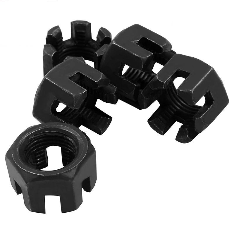 M16×1,5 Kohlenstoffstahl, schwarzes Oxid, geschlitzte Kronenmutter der Güteklasse 4,8 DIN 935