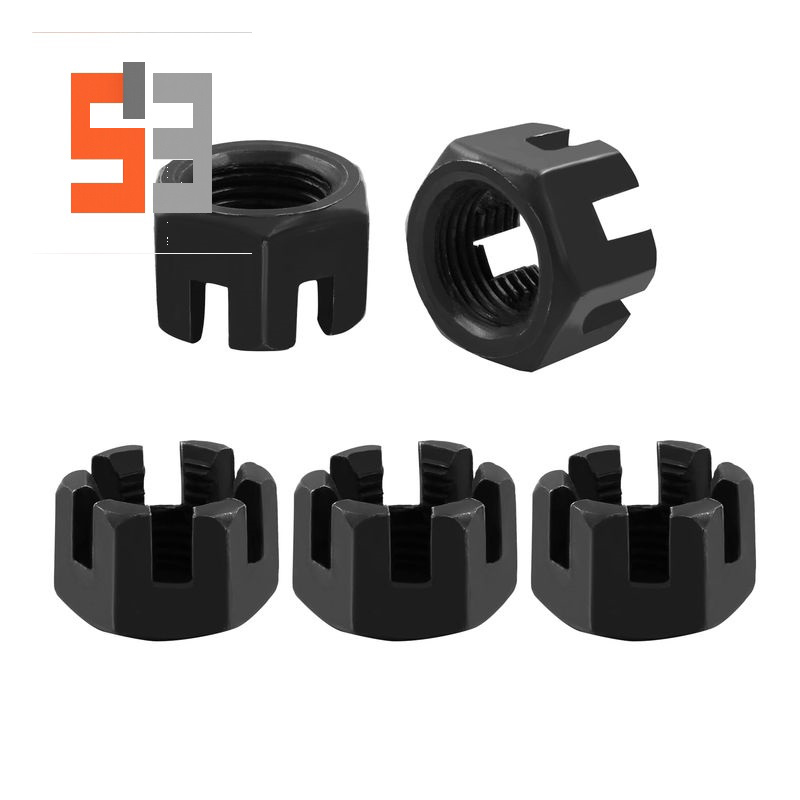 M16×1,5 Kohlenstoffstahl, schwarzes Oxid, geschlitzte Kronenmutter der Güteklasse 4,8 DIN 935